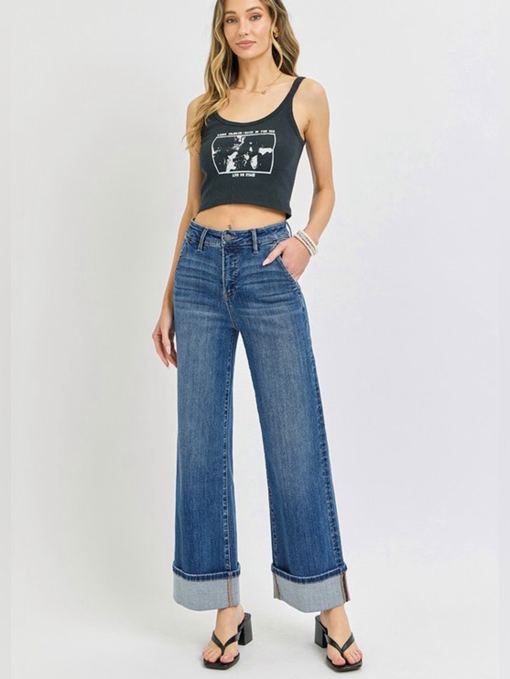 Risen Tummy Control High Rise Ankle Wide Leg Cuffed Jeans – Various Sizes